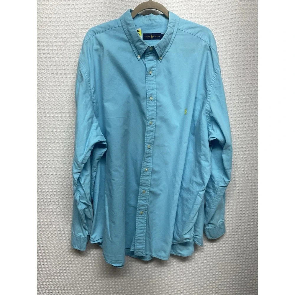 Polo Ralph Lauren Shirt Mens 3XB Blue Button Down Yellow Pony Cotton Long Sleeve